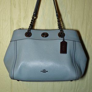 Coach Edie Carryall Pale Blue Turnlock Gunmetal Shoulder Bag 87239